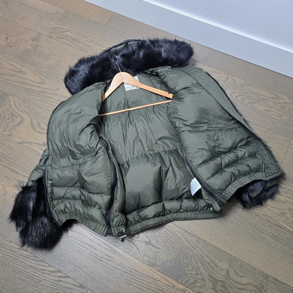 Nike Sacai Edition Down NGR Faux Gur Puffer Parka in Olive Green - Picture 11 of 14